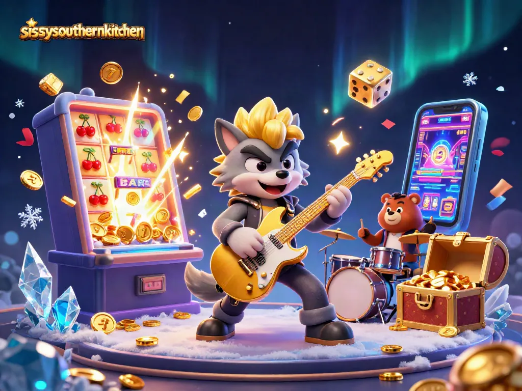Sissy's Southern Kitchen showcases a dynamic casino scene with lively characters and vibrant gambling elements.