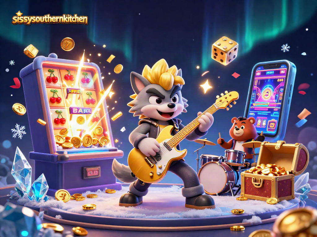 Sissy's Southern Kitchen showcases a dynamic casino scene with lively characters and vibrant gambling elements.